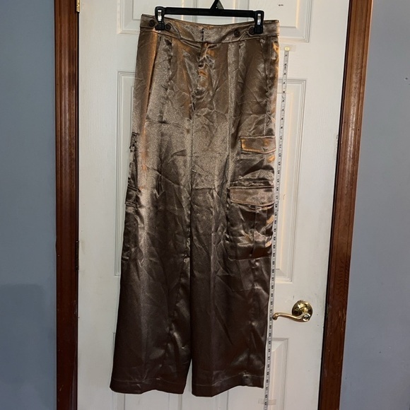 New-a new day-10-gold-high-rise, satin, pleated, wide leg, slouchy, cargo pants. - Picture 4 of 16
